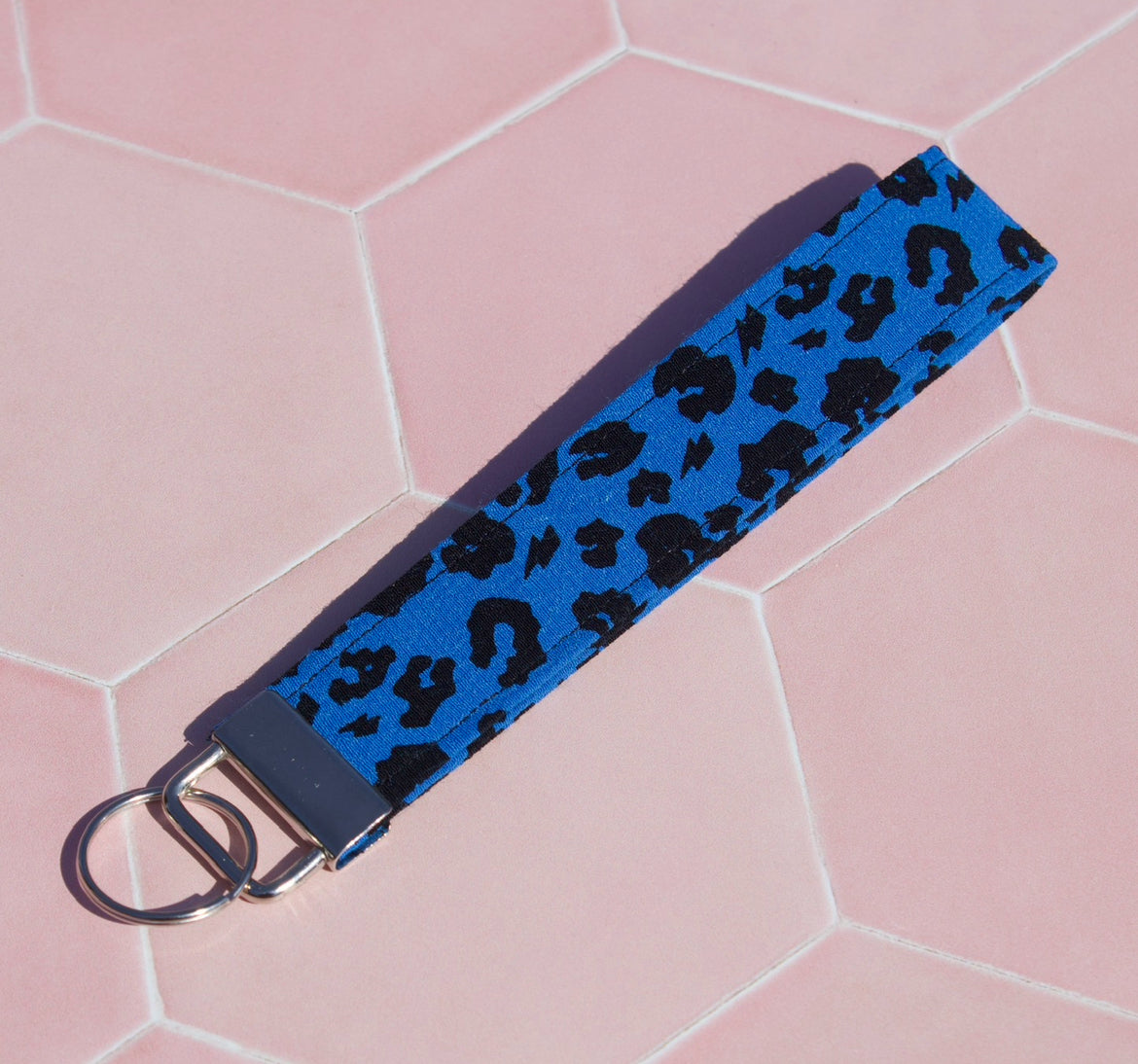 Blue Leopard Print Wristlet Keychain