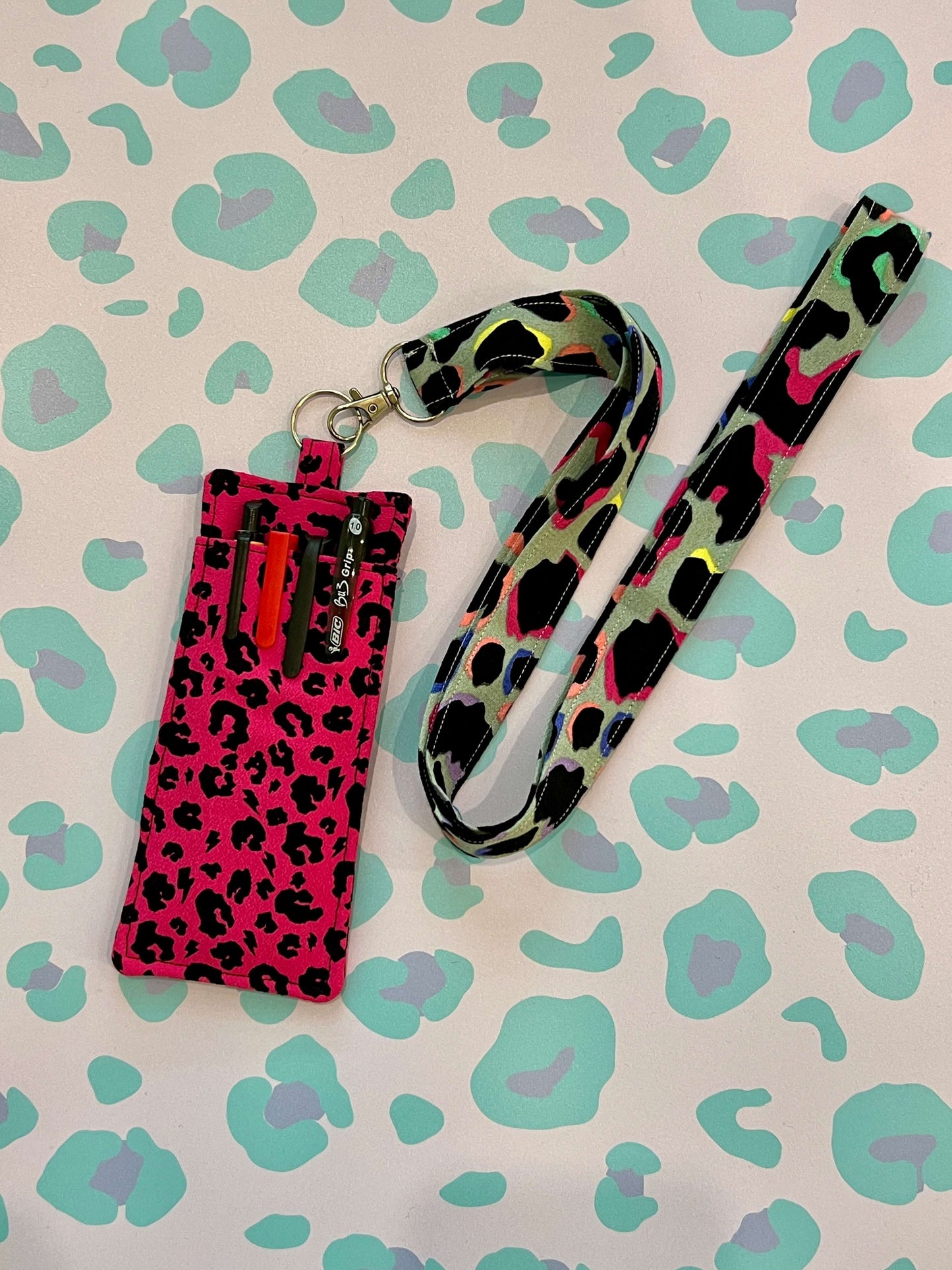 Raspberry Pink Leopard Print Double Sided Pen Holder