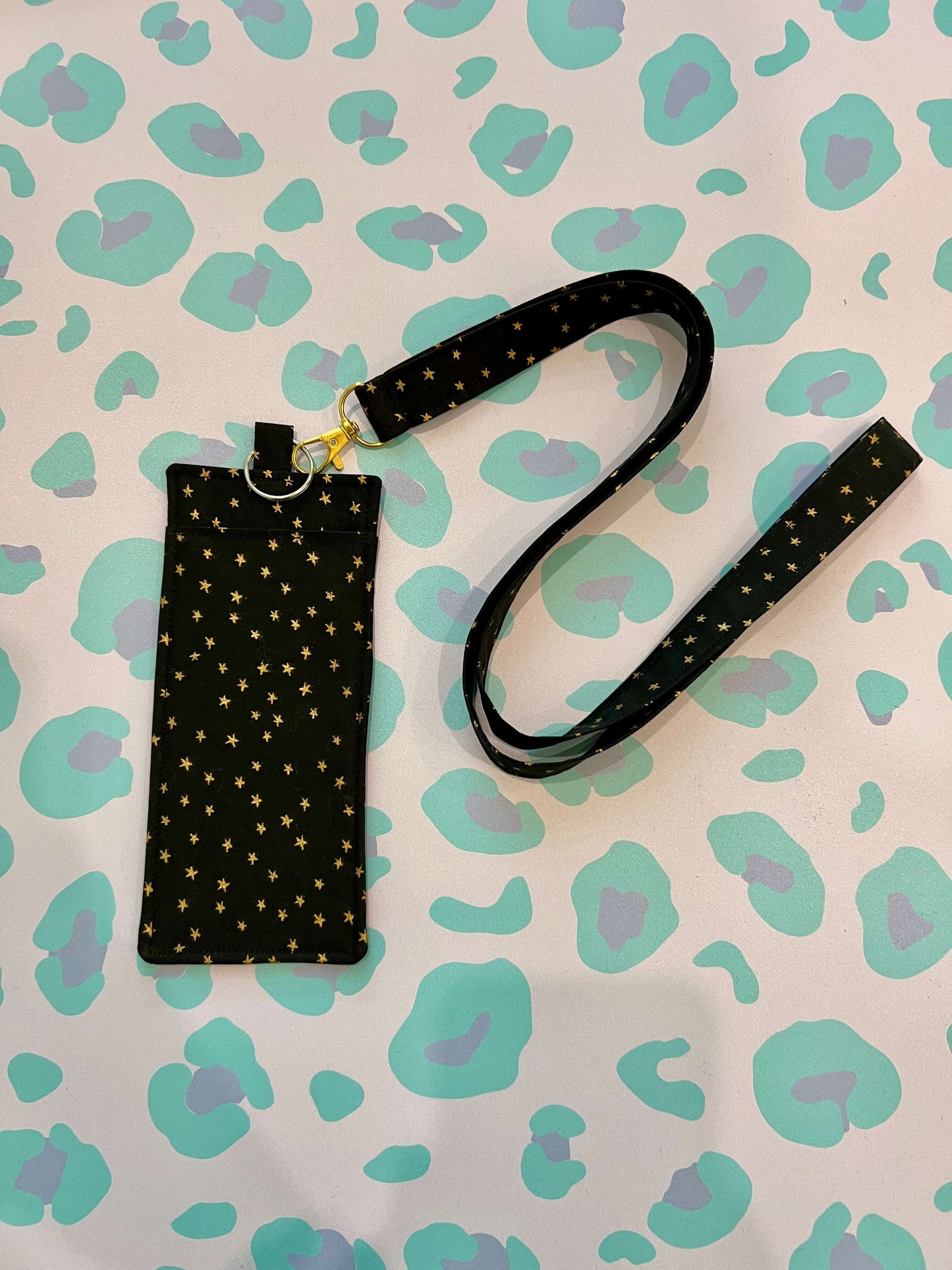 Black and Gold Starry Double-Sided Pen and Glasses Holder and Lanyard