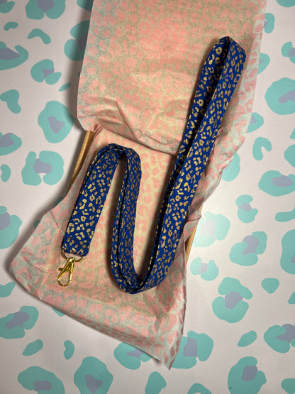 Blue and Gold Leopard Print Lanyard