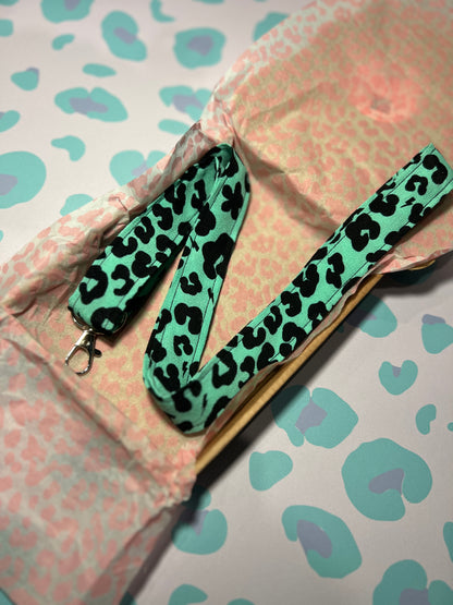 Green Floral Leopard Print Lanyard