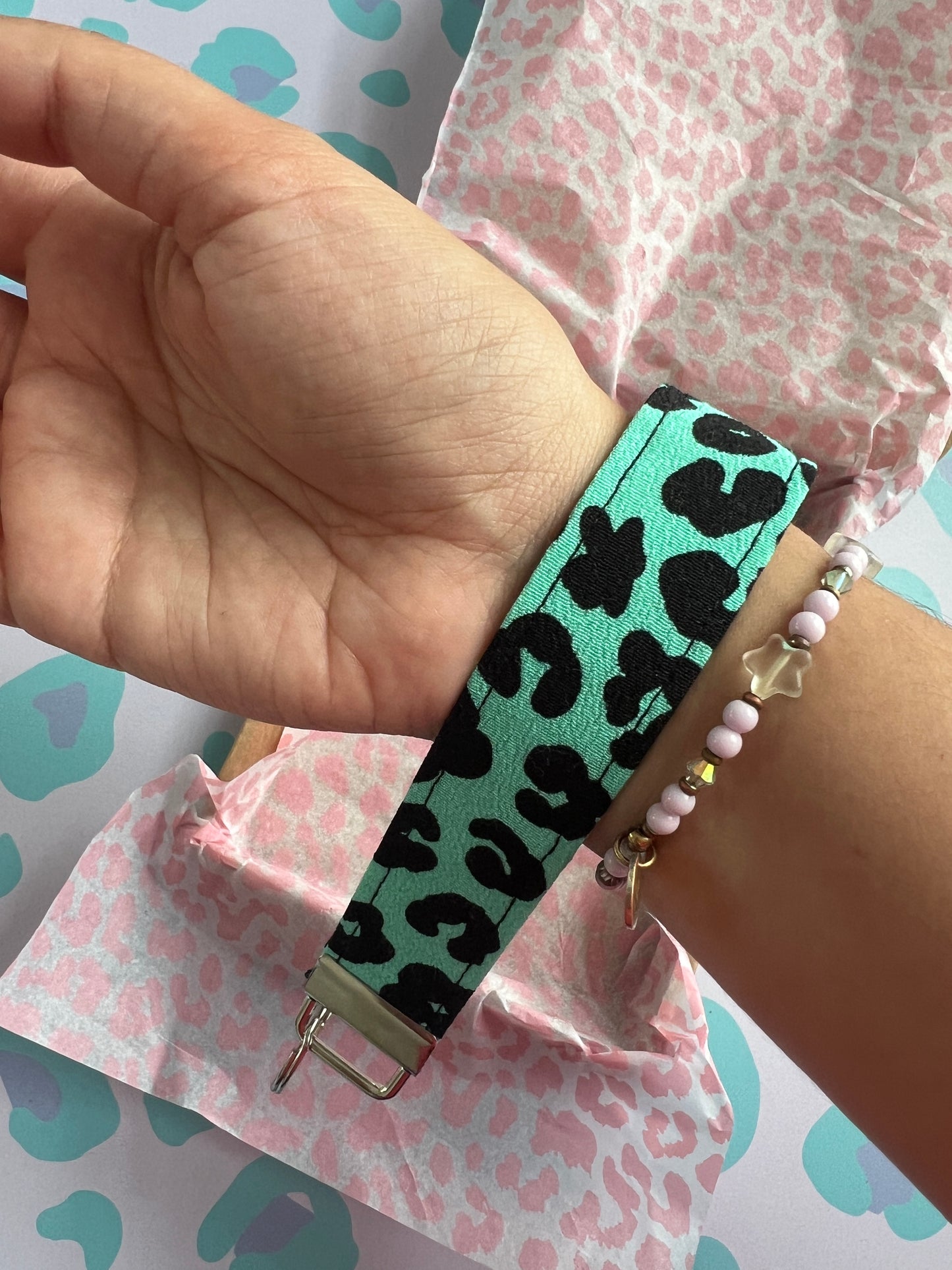 Green Floral Leopard Print Wristlet Keychain Sew Much Love