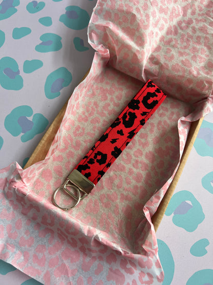 Red Leopard Print Wristlet Keychain