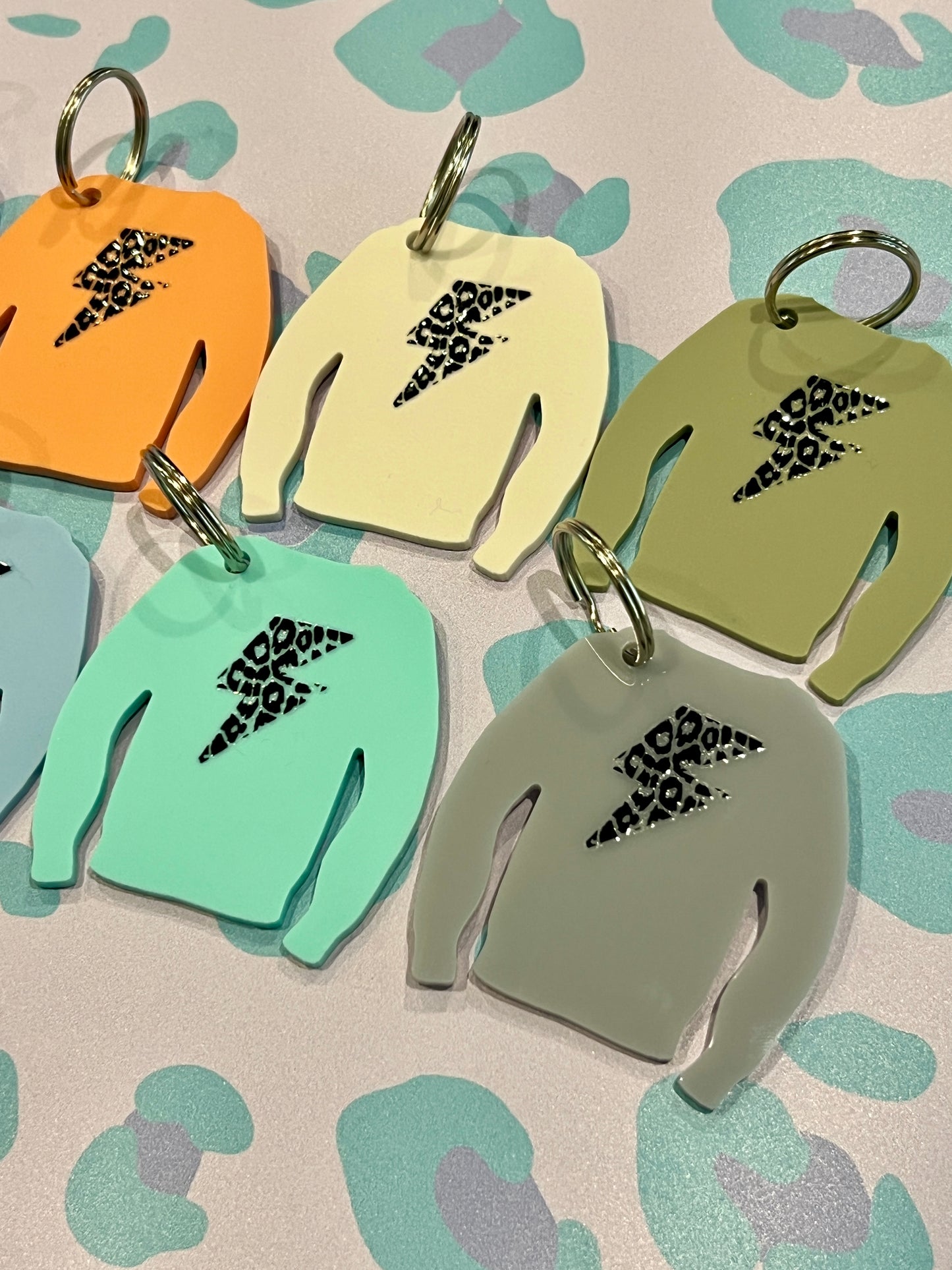 Lightning Leopard Print Acrylic Jumper Keyring