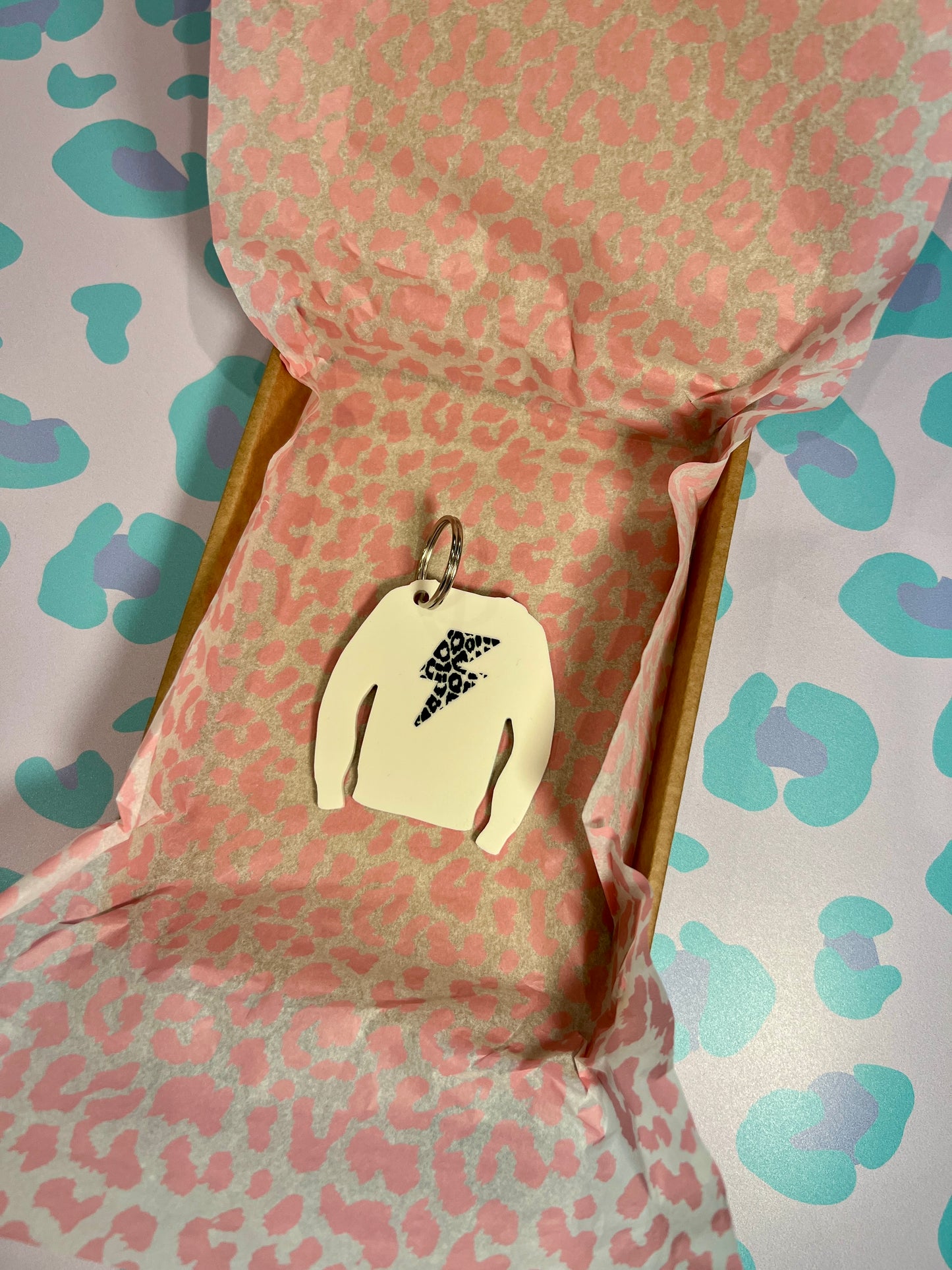 Lightning Leopard Print Acrylic Jumper Keyring