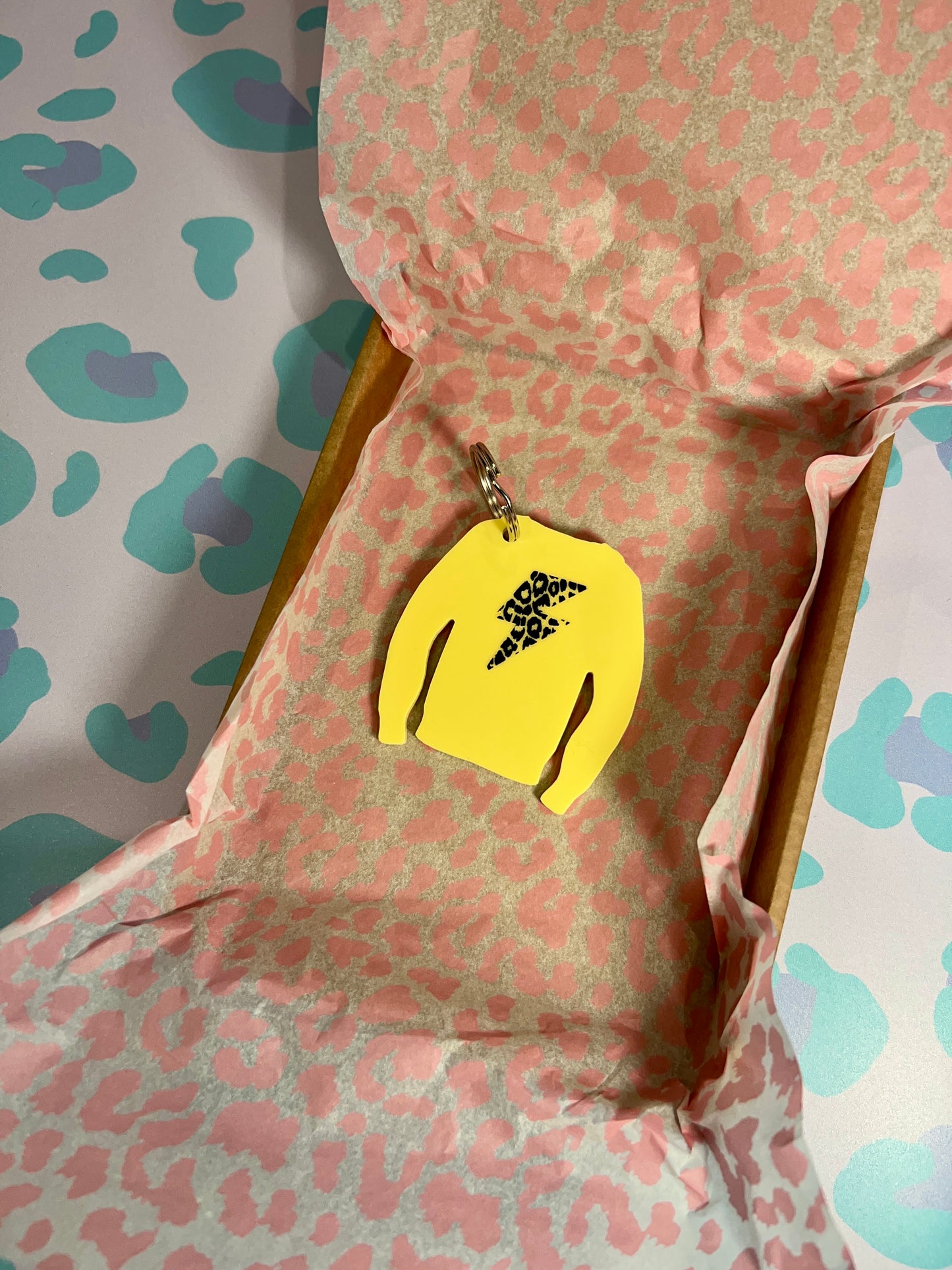 Lightning Leopard Print Acrylic Jumper Keyring