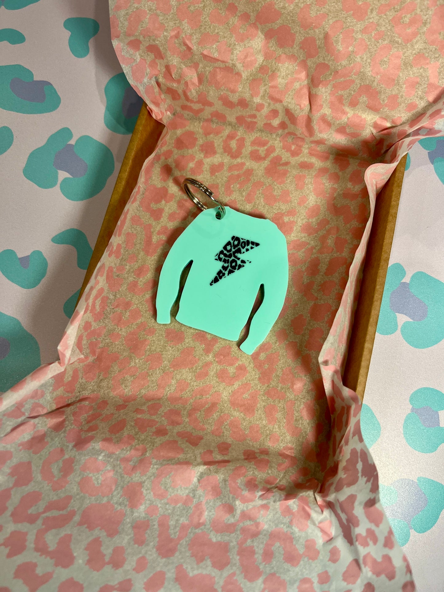 Lightning Leopard Print Acrylic Jumper Keyring