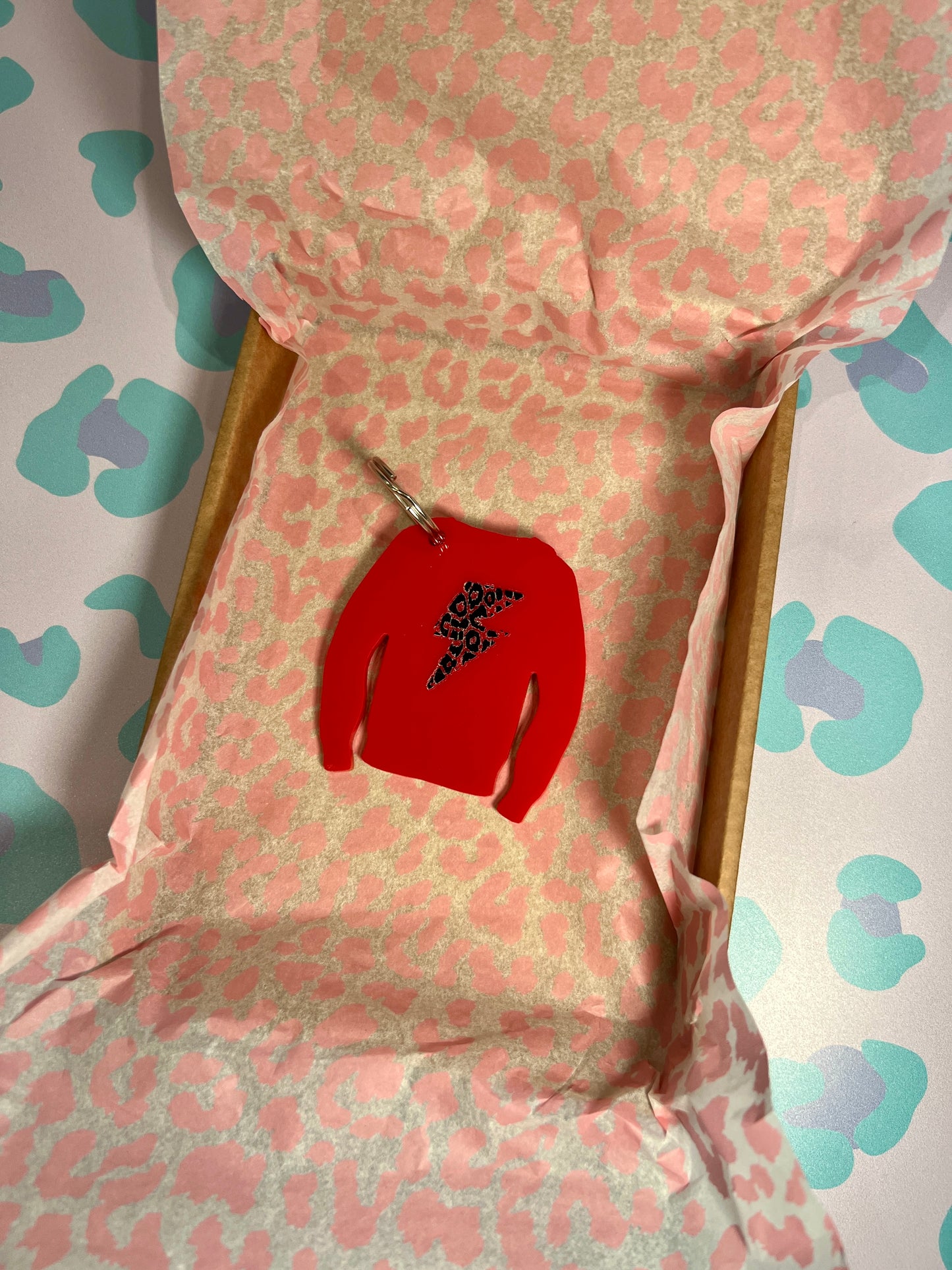 Lightning Leopard Print Acrylic Jumper Keyring