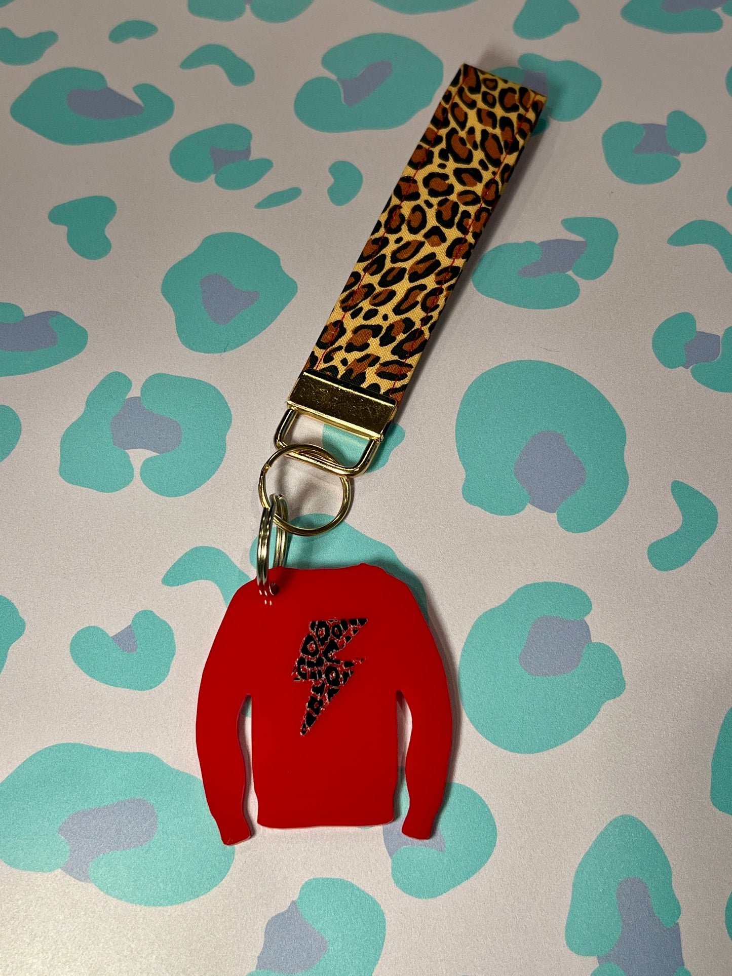 Lightning Leopard Print Acrylic Jumper Keyring