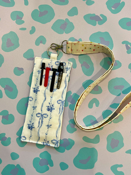 Floral Blue Bow Double-Sided Pen and Glasses Holder- January limited edition