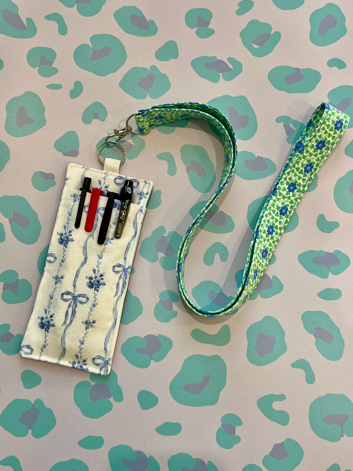 Floral Blue Bow Double-Sided Pen and Glasses Holder- January limited edition