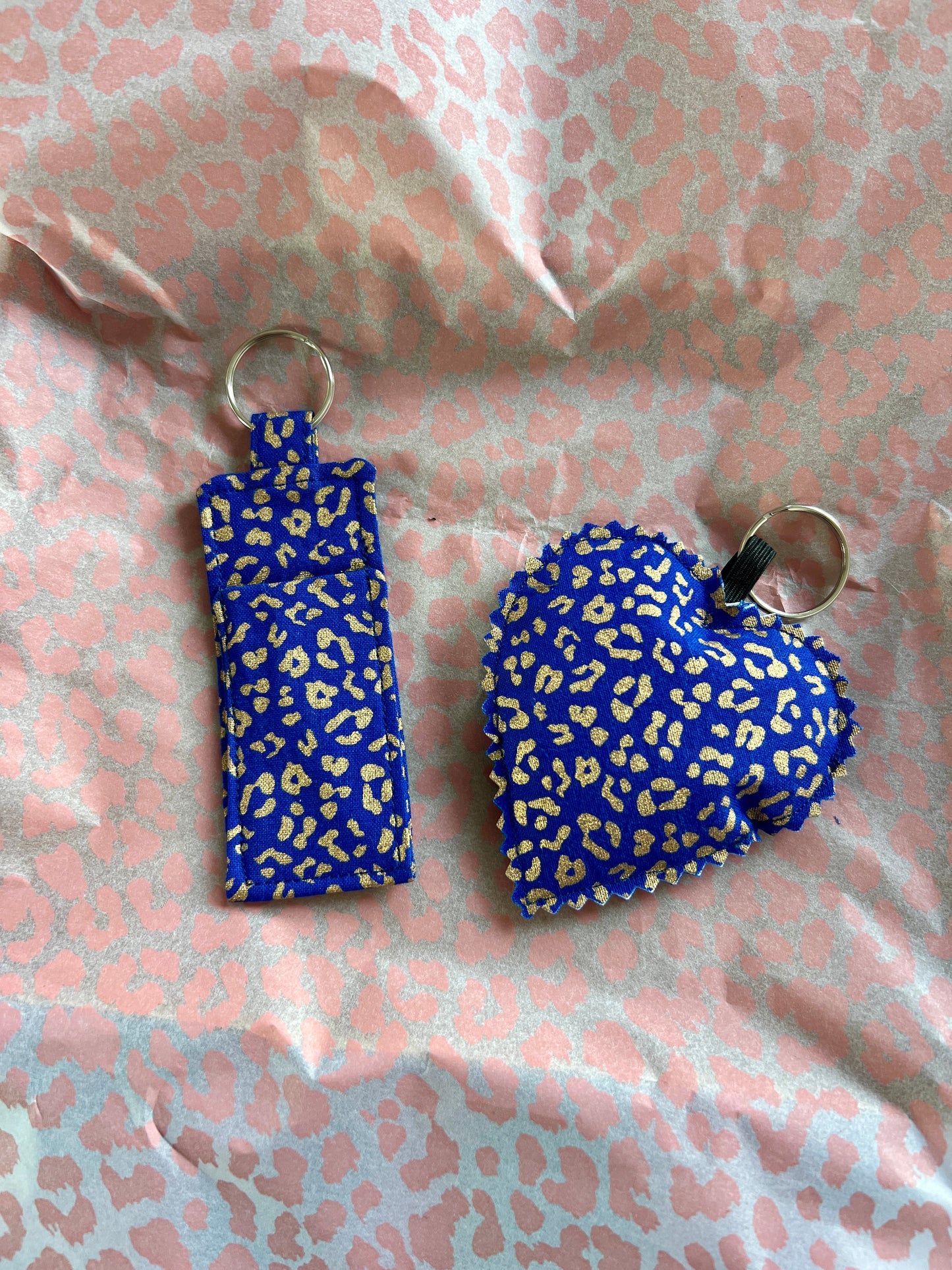 Blue and Gold Leopard Print-Pocket & Keys Duo