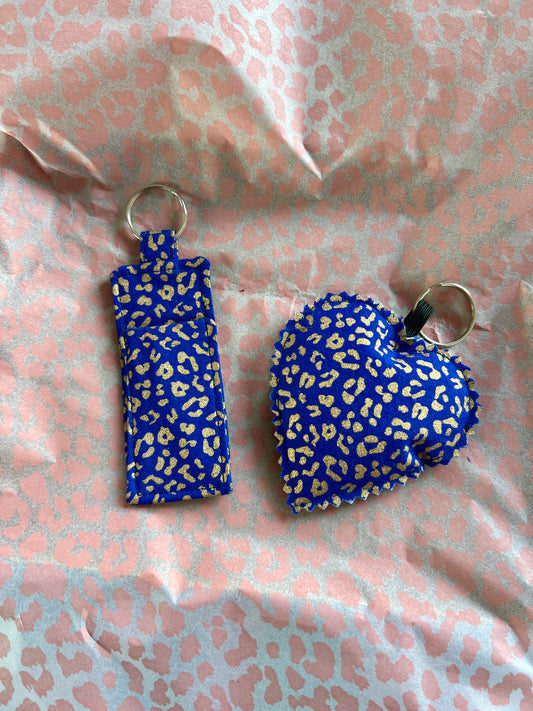 Blue and Gold Leopard Print-Pocket & Keys Duo