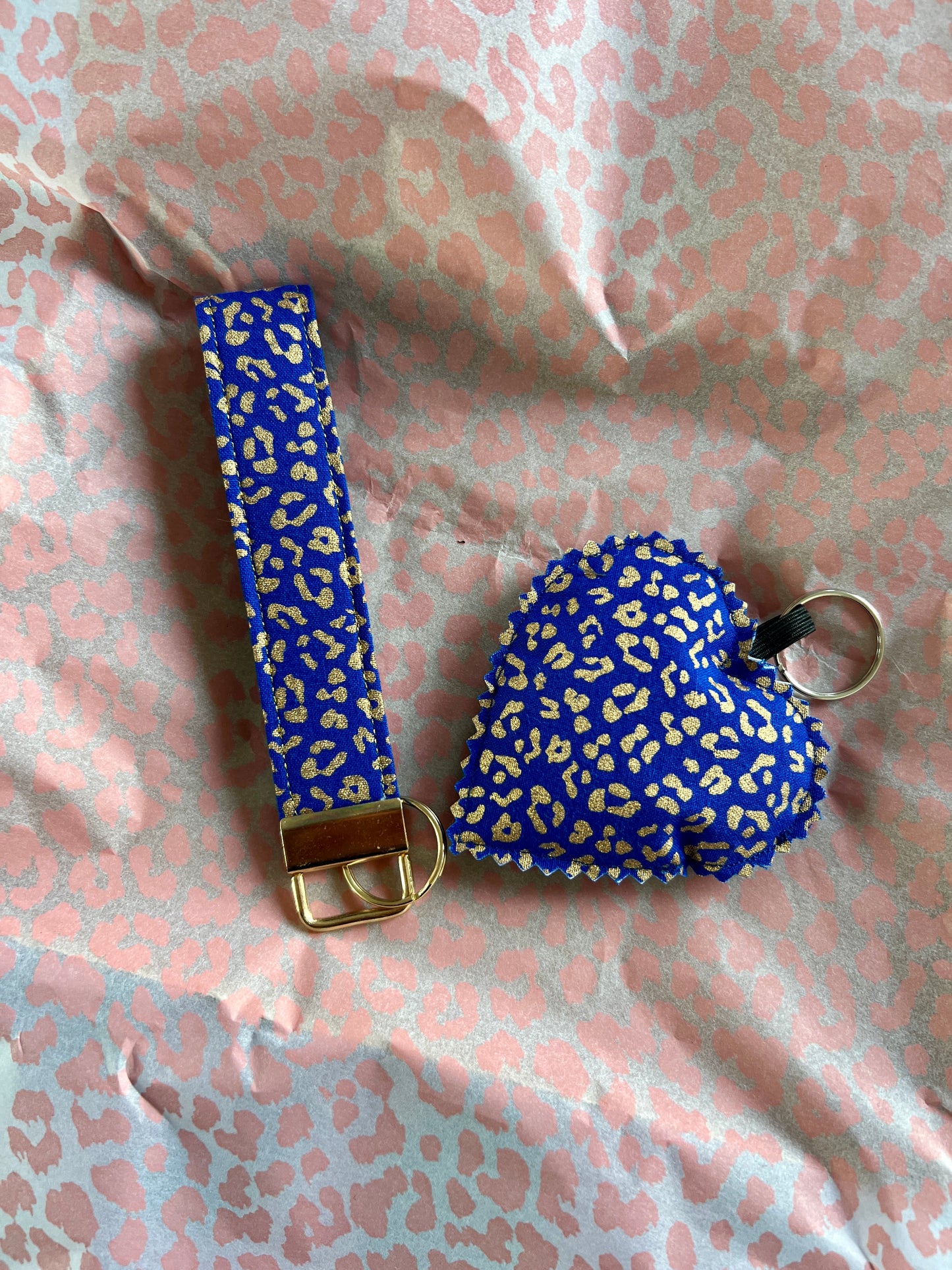 Blue and Gold Leopard Print- Keys & Wristlet Set
