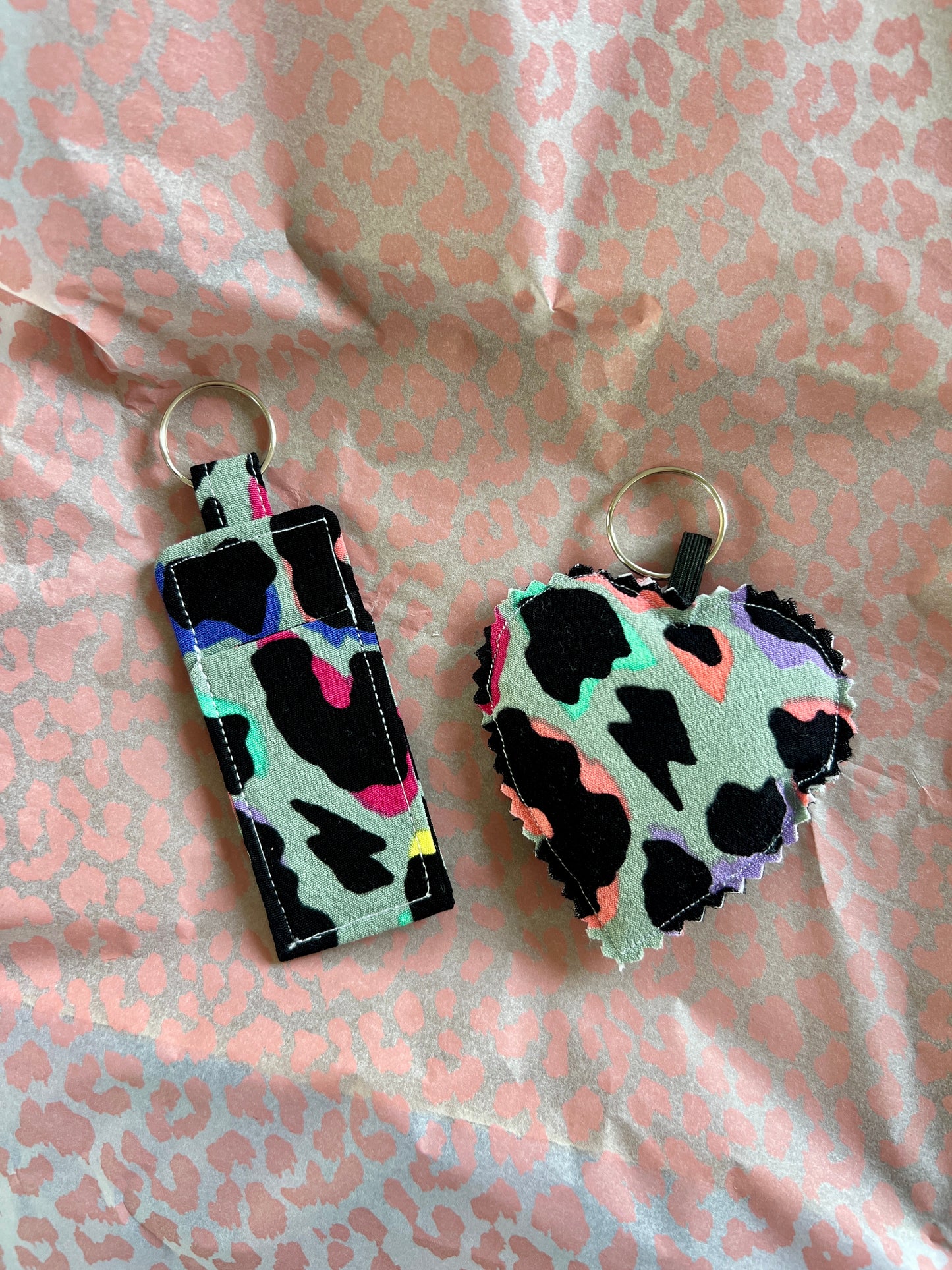 Khaki Rainbow Leopard Print- Pocket and Keys Duo