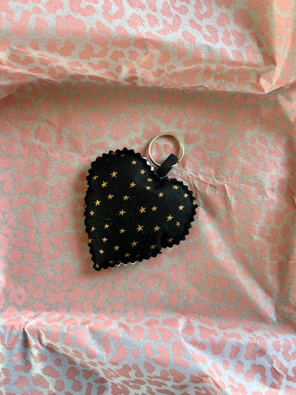 Black & Gold Starry Night Fabric Heart Keyring (Limited Edition)