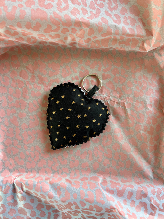 Black & Gold Starry Night Fabric Heart Keyring (Limited Edition)