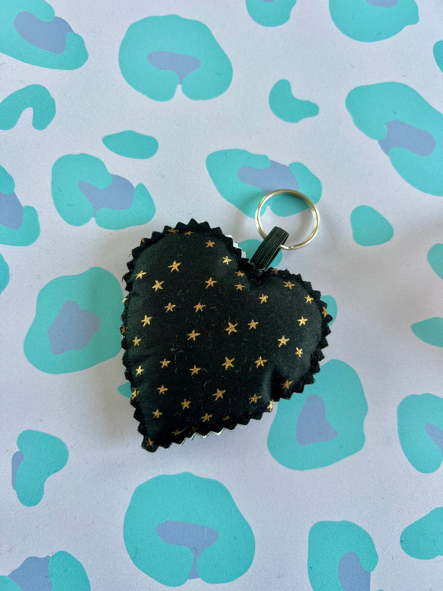 Black & Gold Starry Night Fabric Heart Keyring (Limited Edition)