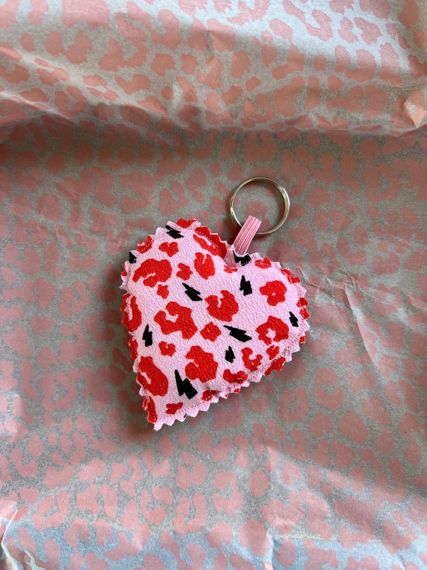 Pink and Red Leopard Print Fabric Heart Keyring (Limited Edition)