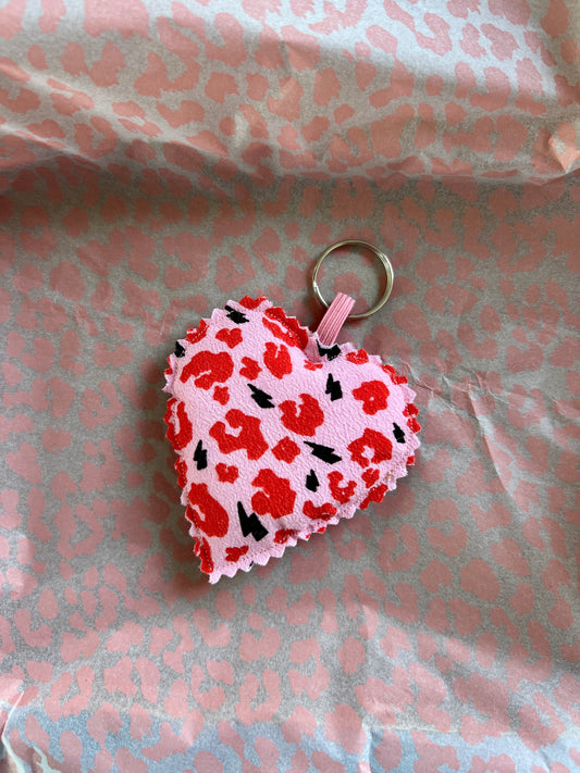 Pink and Red Leopard Print Fabric Heart Keyring (Limited Edition)