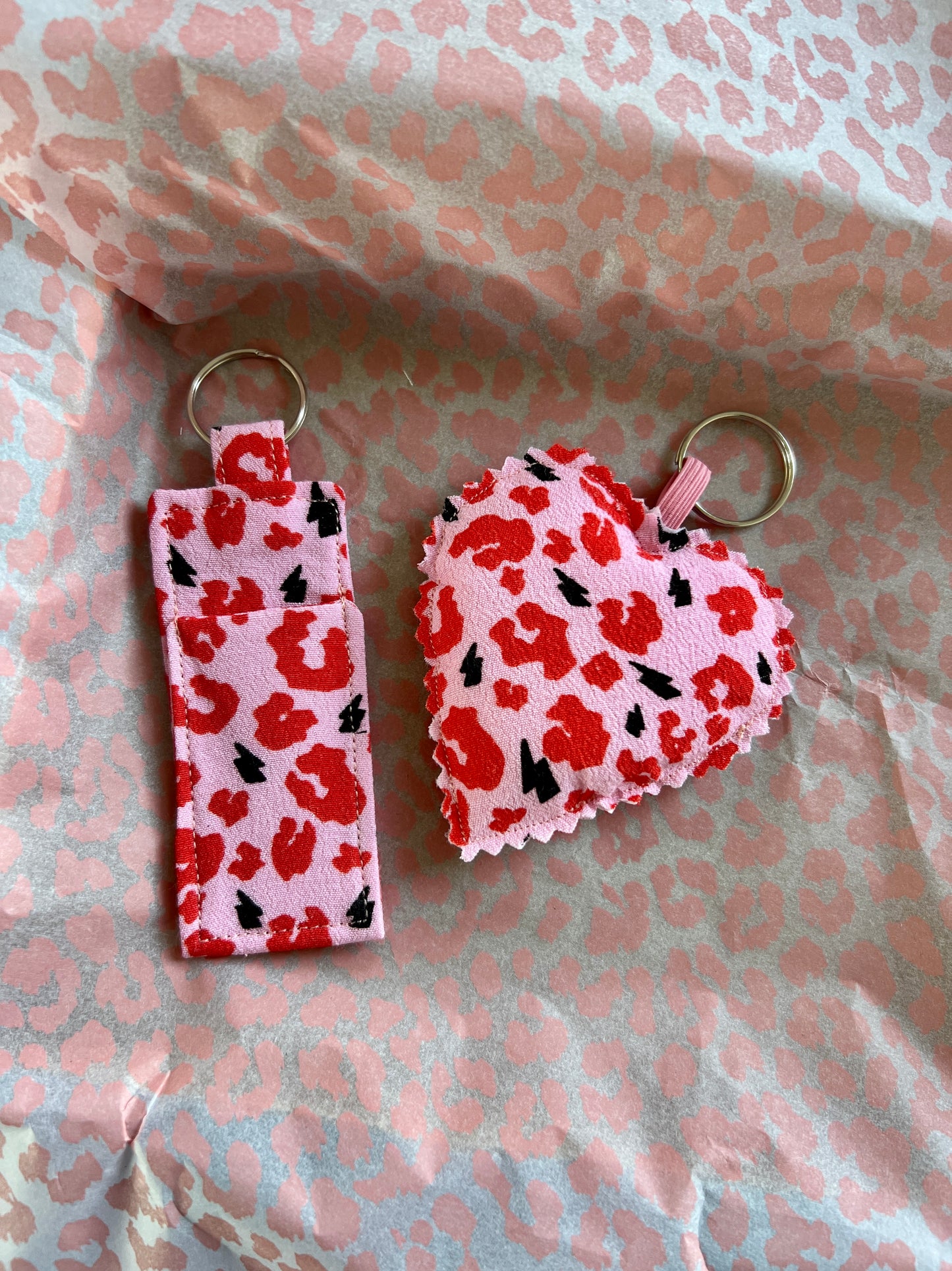 Pink and Red Leopard Print- Pocket & Keys Duo