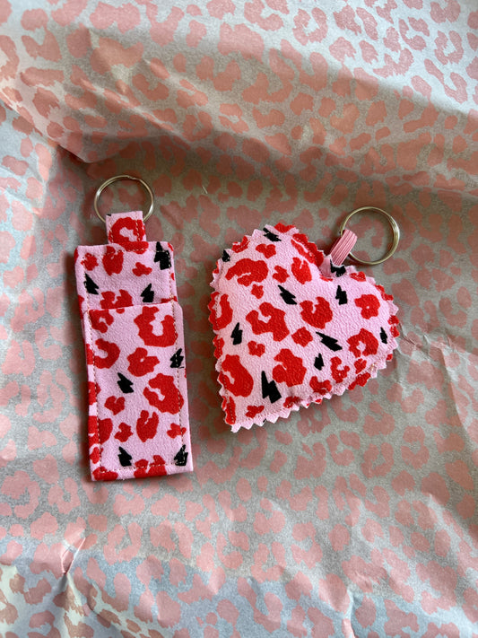 Pink and Red Leopard Print- Pocket & Keys Duo