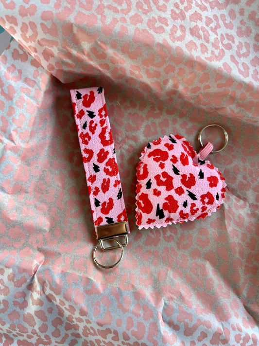 Pink and Red Leopard Print- Keys & Wristlet Set