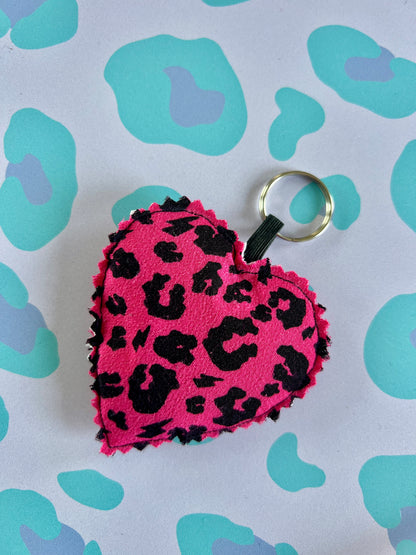 Raspberry Pink Leopard Print Fabric Heart Keyring (Limited Edition)