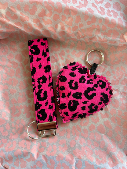 Raspberry Pink Leopard Print- Keys & Wristlet Set