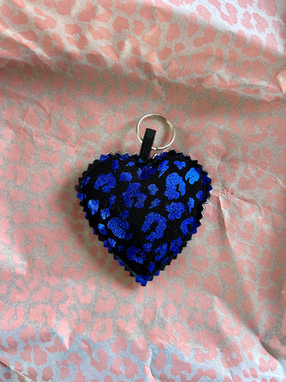 Black and Blue Metallic Leopard Print Fabric Heart Keyring (Limited Edition)