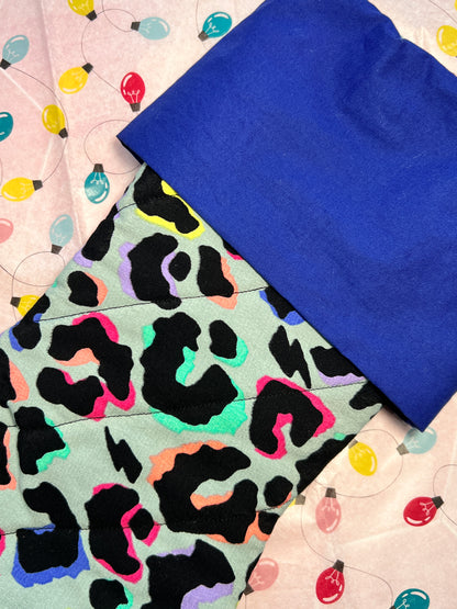 Khaki Rainbow Leopard Print Quilted Christmas Stocking Sample