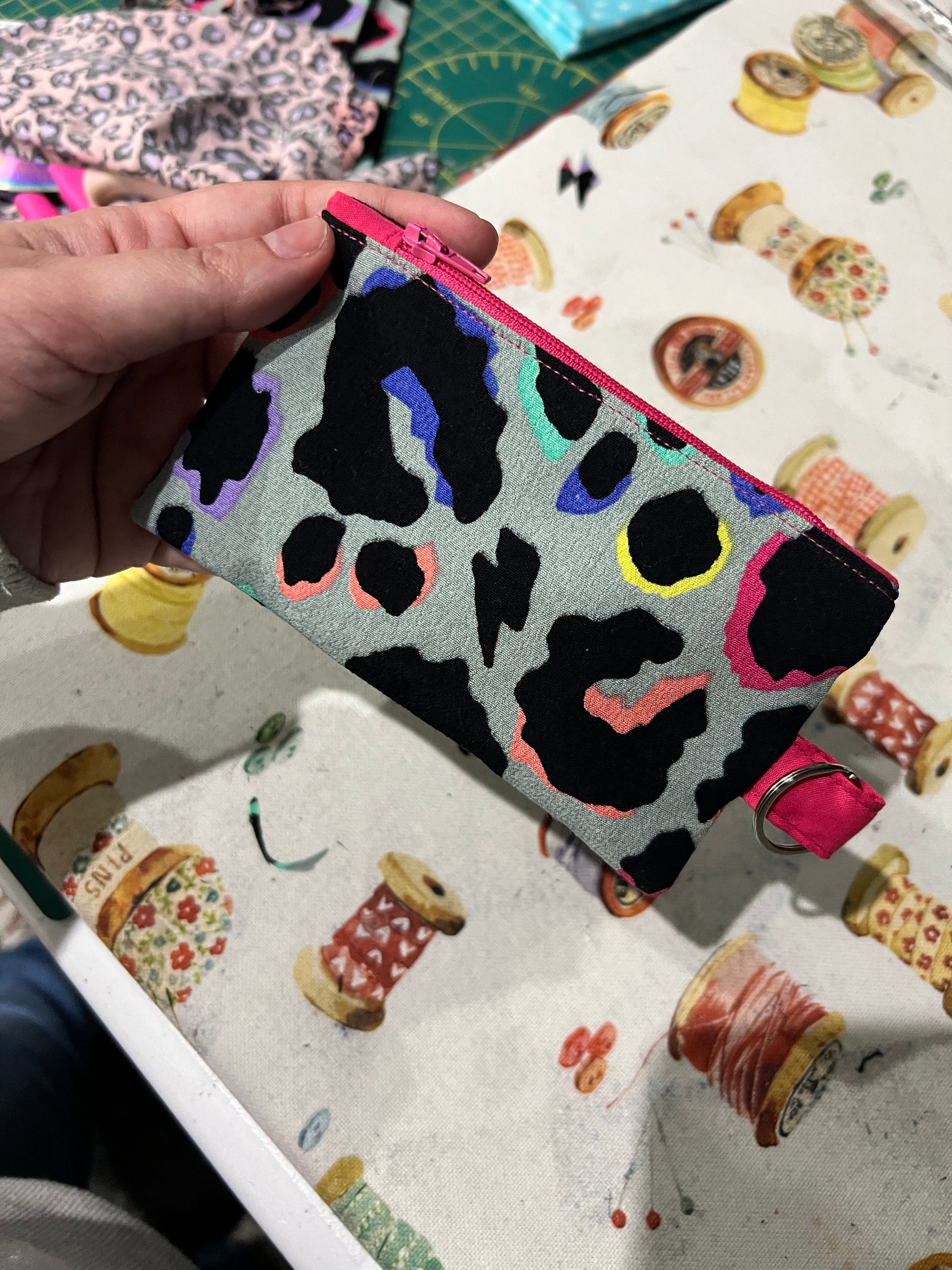 Khaki Rainbow Leopard Print Coin Purse