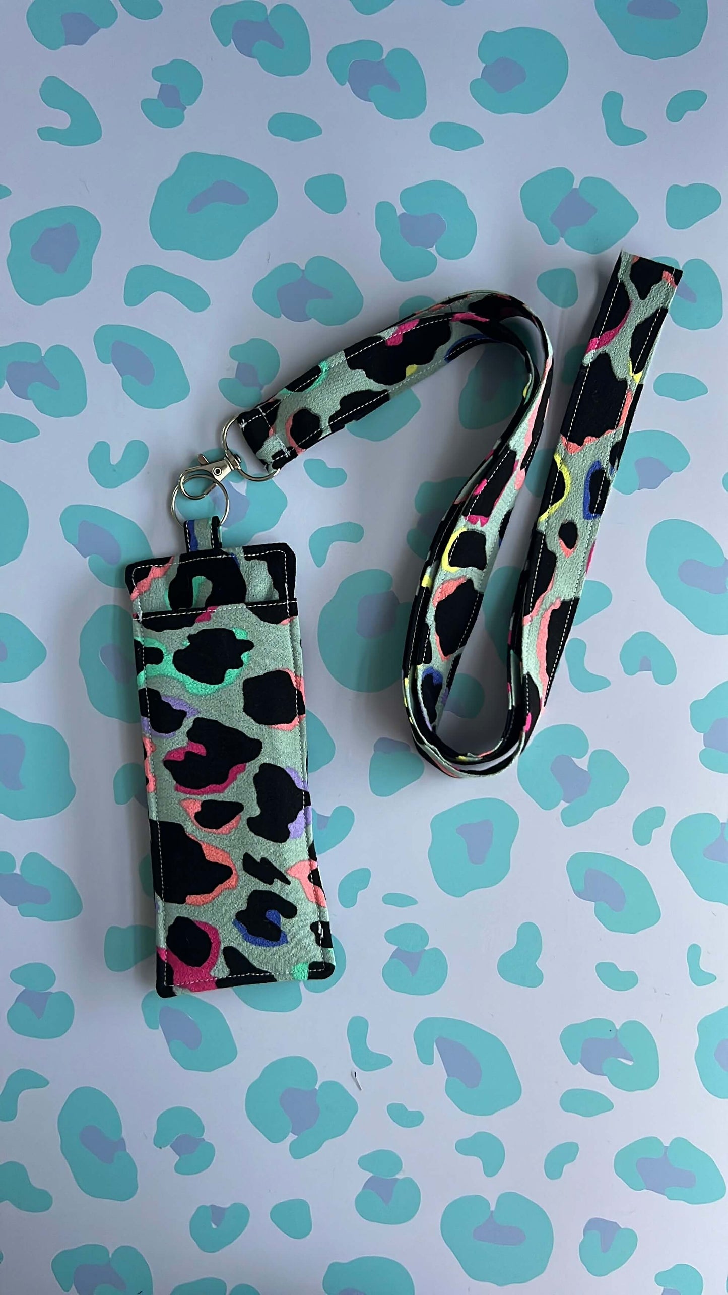 Khaki Rainbow Leopard Print Double Sided Pen and Glasses Holder