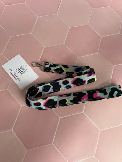 Khaki Rainbow Leopard Print Lanyard