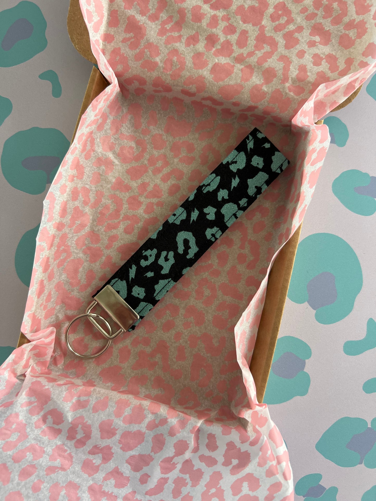 Khaki and Black Leopard Print Wristlet Keychain