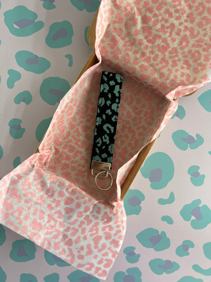Khaki and Black Leopard Print Wristlet Keychain