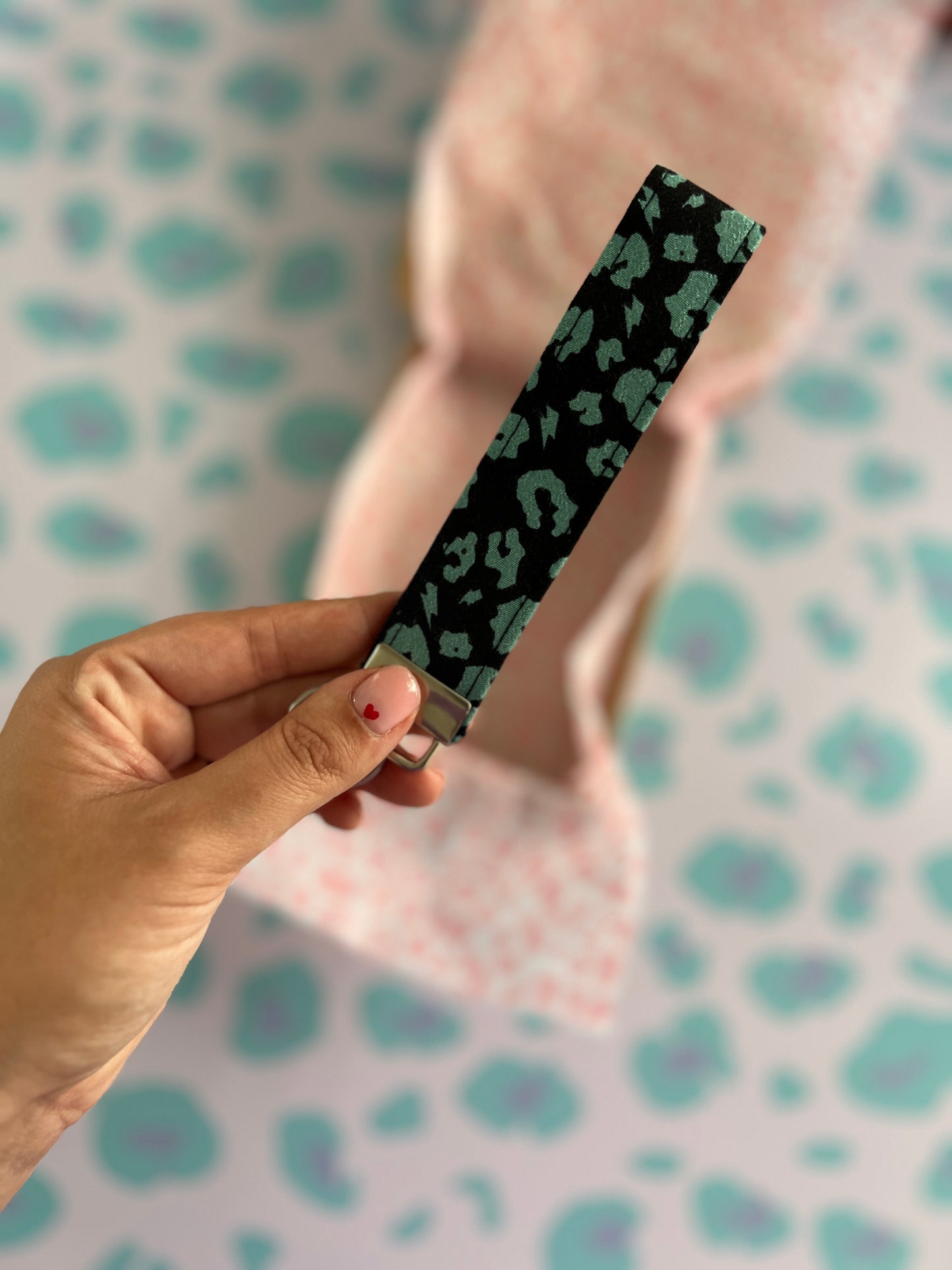 Khaki and Black Leopard Print Wristlet Keychain