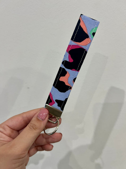 Light Blue Rainbow Leopard Print Wristlet Keychain