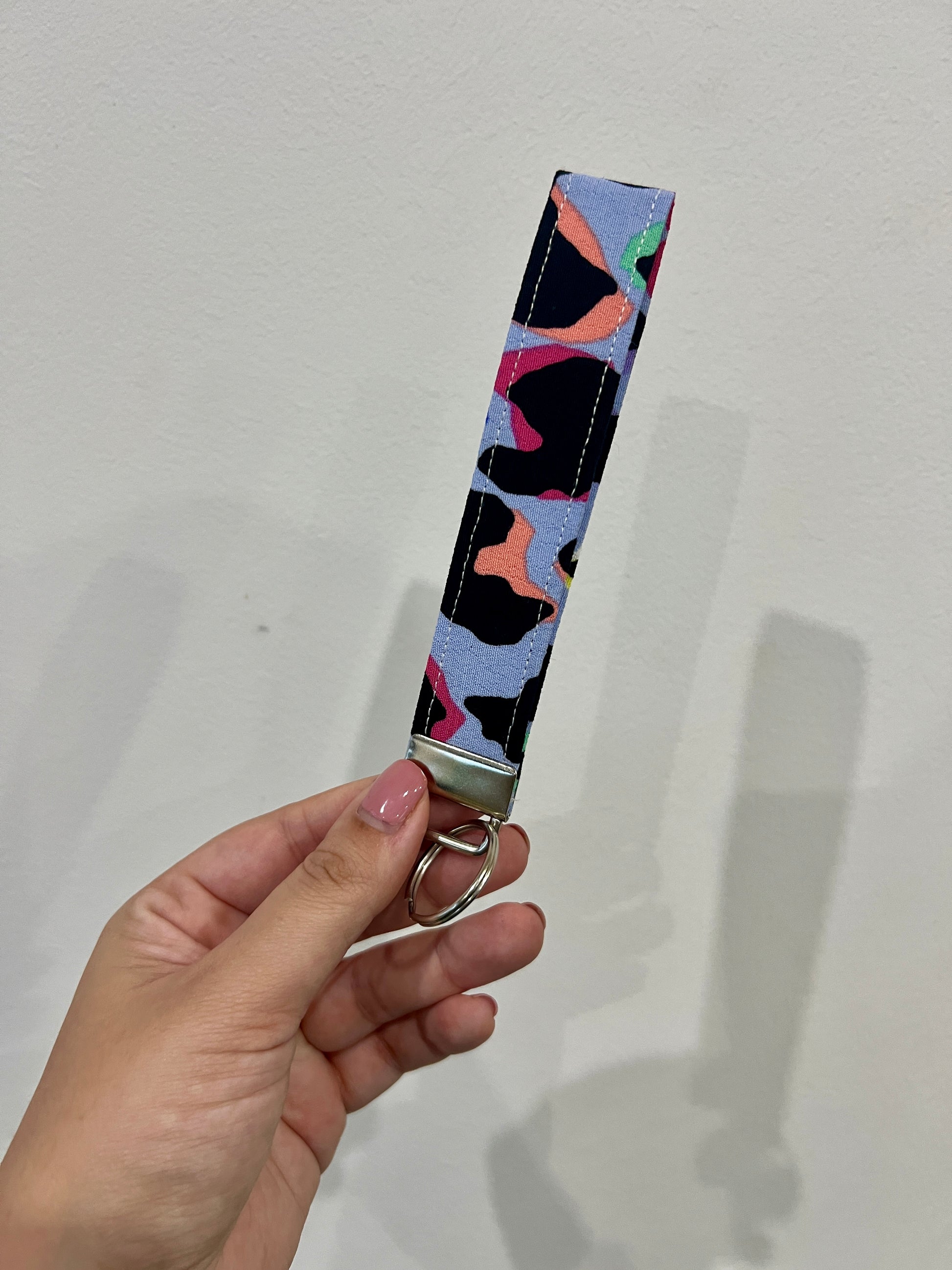 Light Blue Rainbow Leopard Print Wristlet Keychain