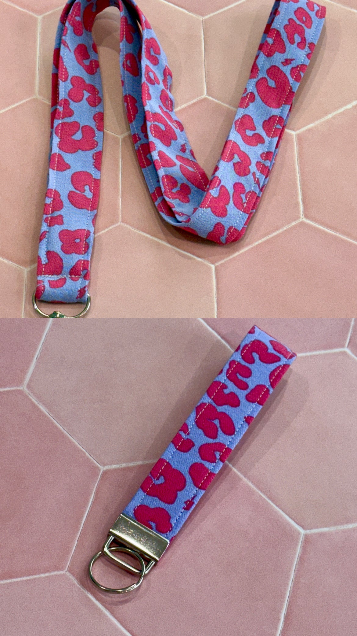 Lilac and Pink leopard print lanyard and wristlet keychain bundle