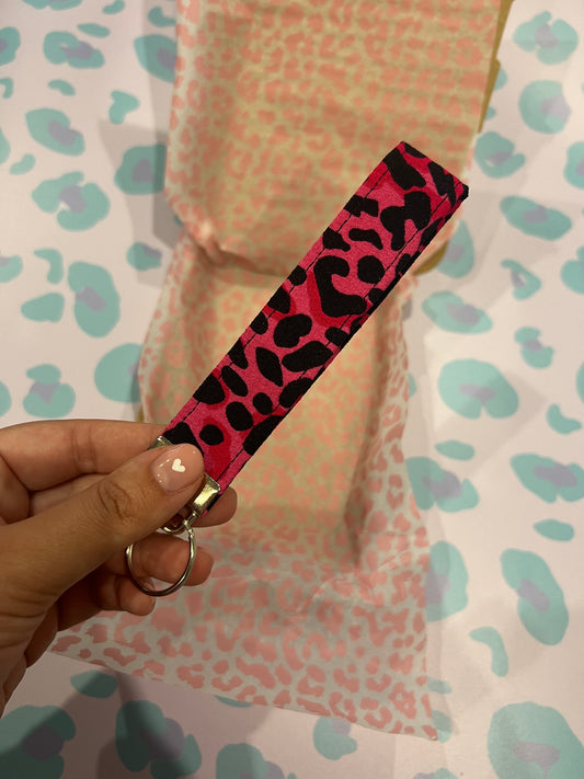 Pink with Black Wild Leopard Print Wristlet Keychain