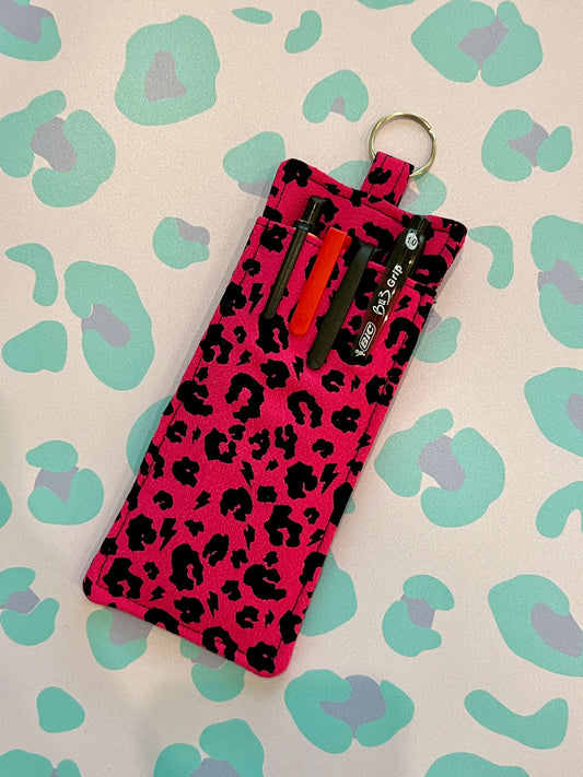 Raspberry Pink Leopard Print Double Sided Pen and Glasses Holder