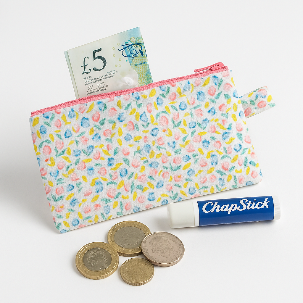 Sew Much Love Liberty Tiny Tulips Coin Purse with money and chapstick