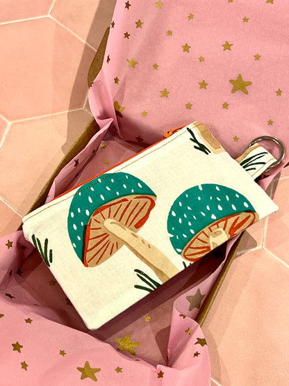 Sew Much Love Light Teal Mushroom Block Print Coin Purse