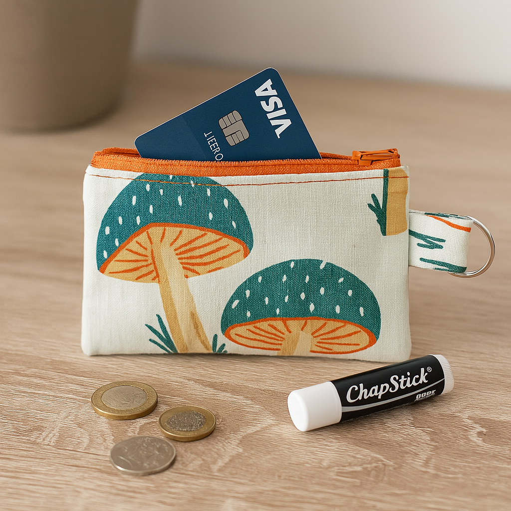 Sew Much Love Light Teal Mushroom Coin Purse