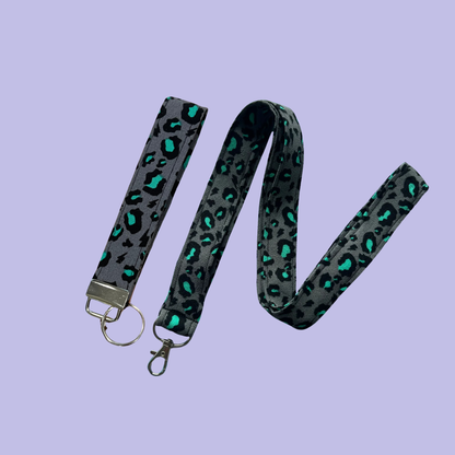 Snow Leopard Wristlet Keychain and Lanyard Bundle