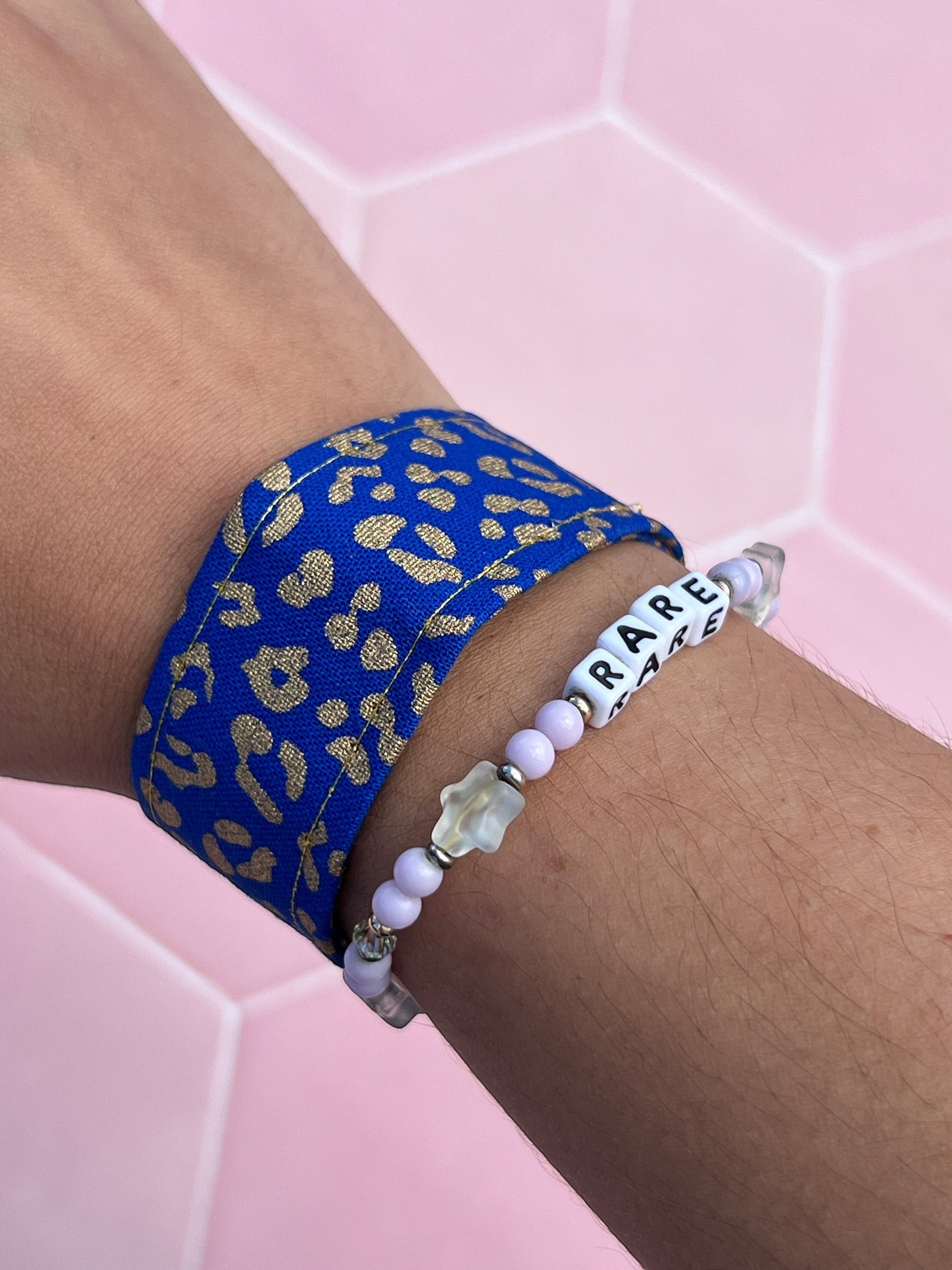 Sew Much Love blue and gold leopard print cotton wristlet keychain with reinforced interfacing for durability.